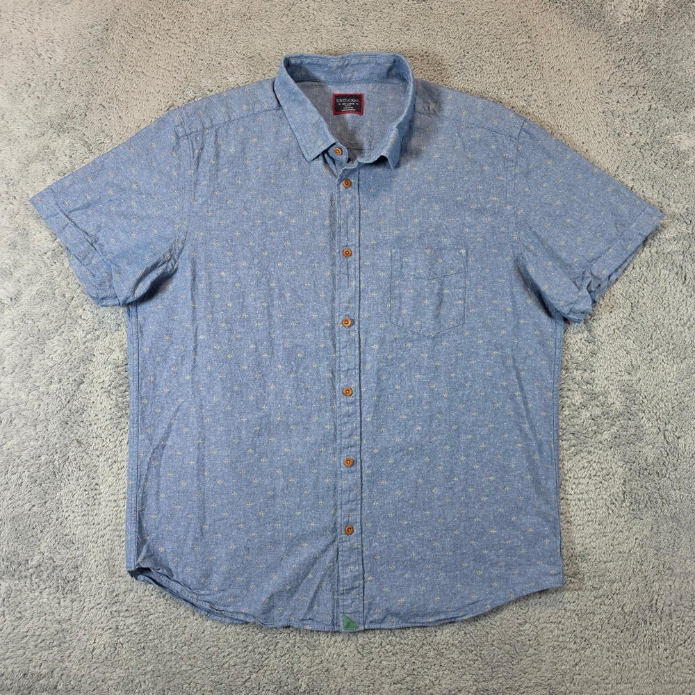 UNTUCKit Shirt Mens XXL Blue Slim Fit Short Sleeve Cotton Miramonte Geometric